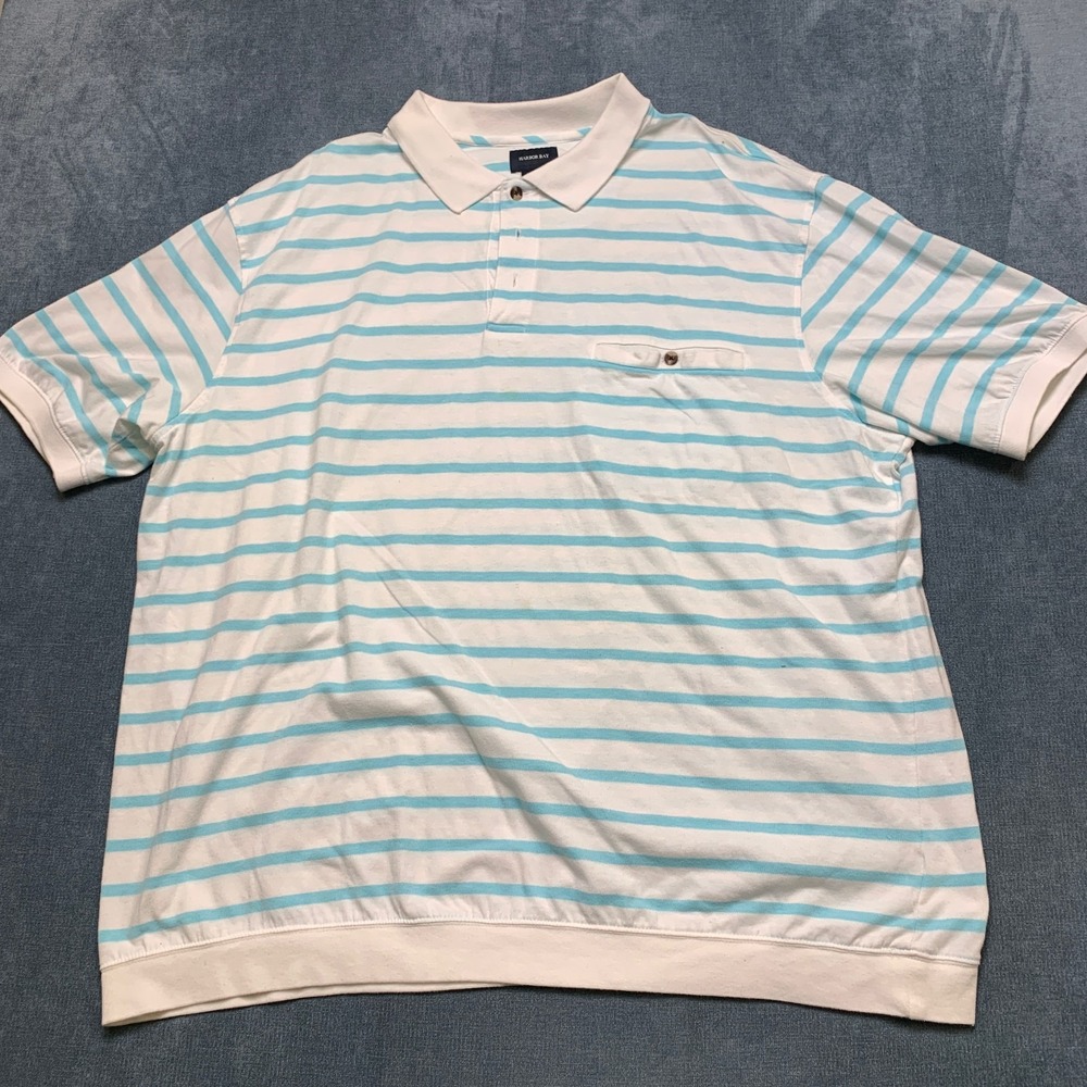 Harbor Bay Polo Shirt Men 4XLT Blue White Striped Cotton Performance Golf Tennis